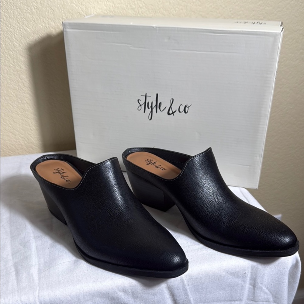 Style & Co. Black Mules Sleek Leather Design